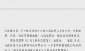 小米汽车“未交车催收尾款”案一审宣判：相关公司返还消费者双倍定金